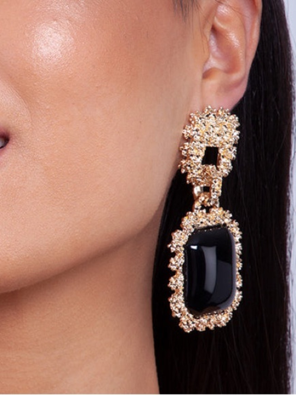 Anthropologie Gold-Tone Earrings with Black Stone Drop - Picture 2 of 4